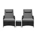 2pcs Wheeled Sun Loungers with Table Outdoor Set Black