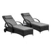 2pcs Wheeled Sun Loungers with Table Outdoor Set Black