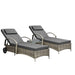 2pcs Wheeled Sun Loungers with Table Outdoor Set Grey