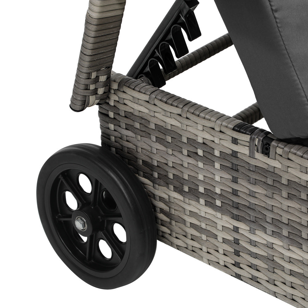 2pcs Wheeled Sun Loungers with Table Outdoor Set Grey