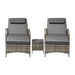 2pcs Wheeled Sun Loungers with Table Outdoor Set Grey