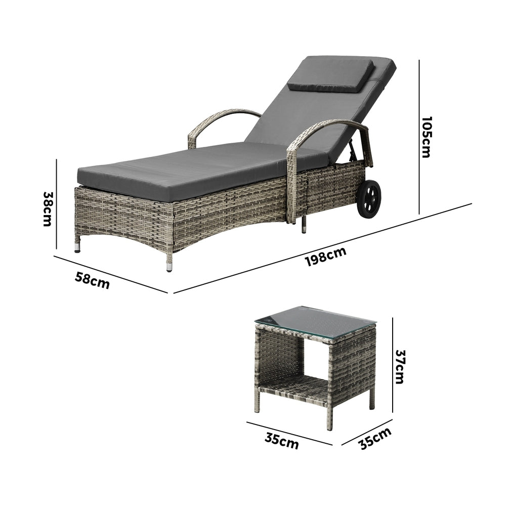 Wheeled Sun Lounger with Table Patio Set Grey