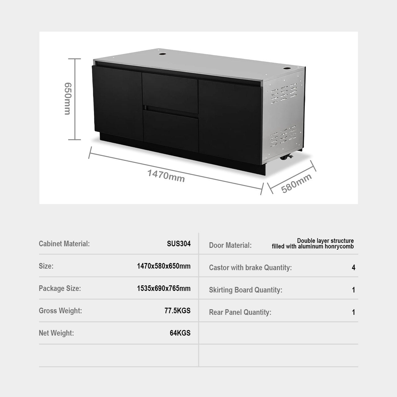 Aspire 6 Burner Outdoor Kitchen With Single Door Fridge & Sink (Natural Gas)