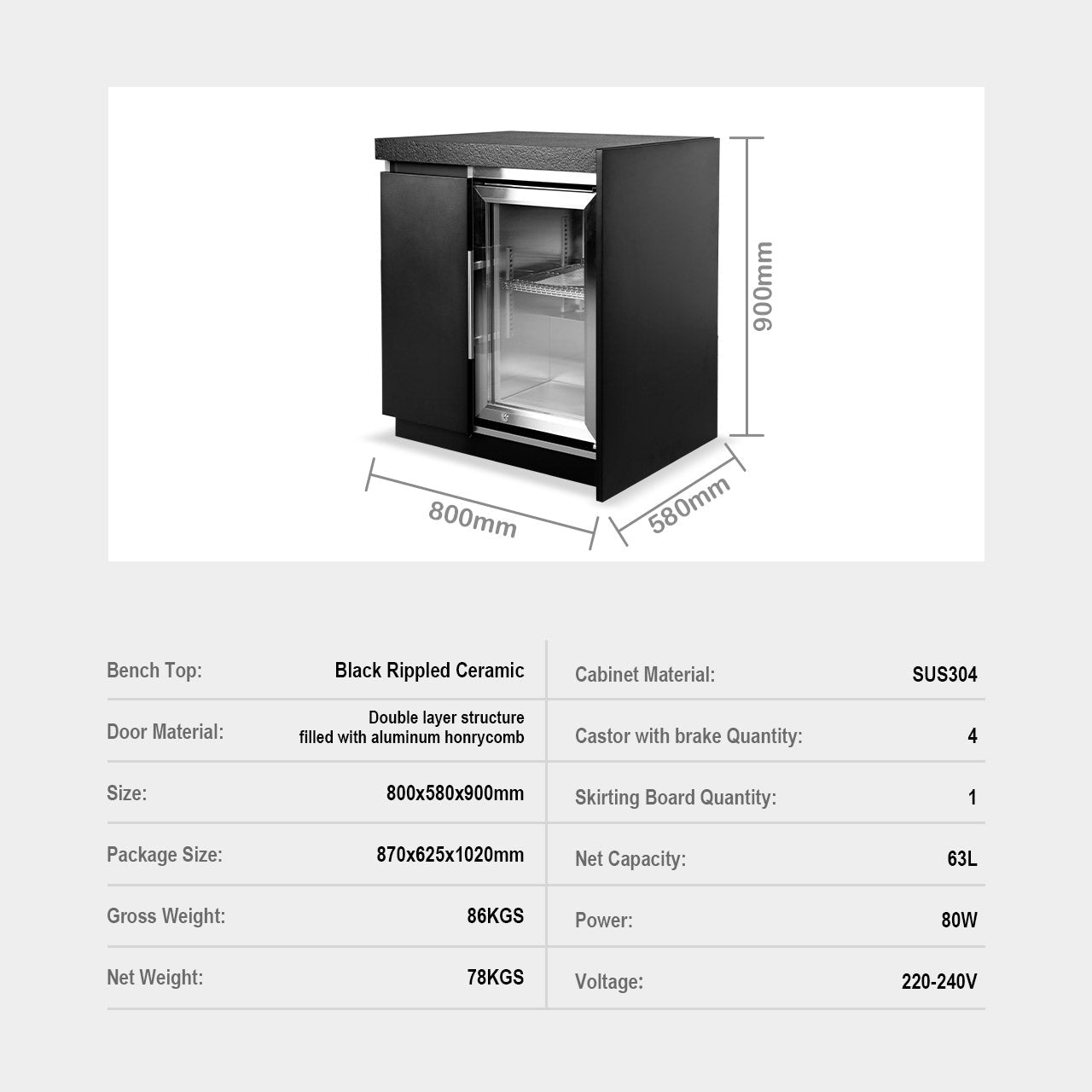 Aspire 6 Burner Outdoor Kitchen With Single Door Fridge & Sink (Natural Gas)