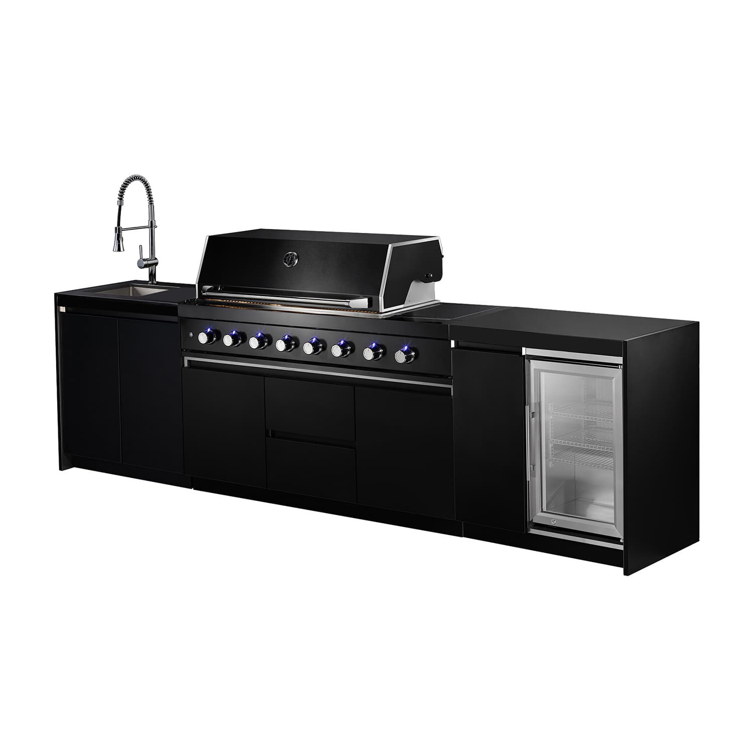 Aspire 6 Burner Outdoor Kitchen With Single Door Fridge & Sink (Natural Gas)