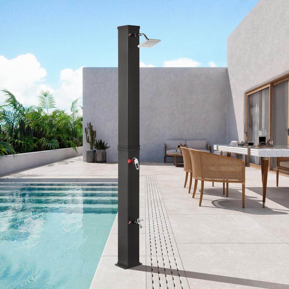 Modern Freestanding Outdoor Shower - Solar Heated - 40L